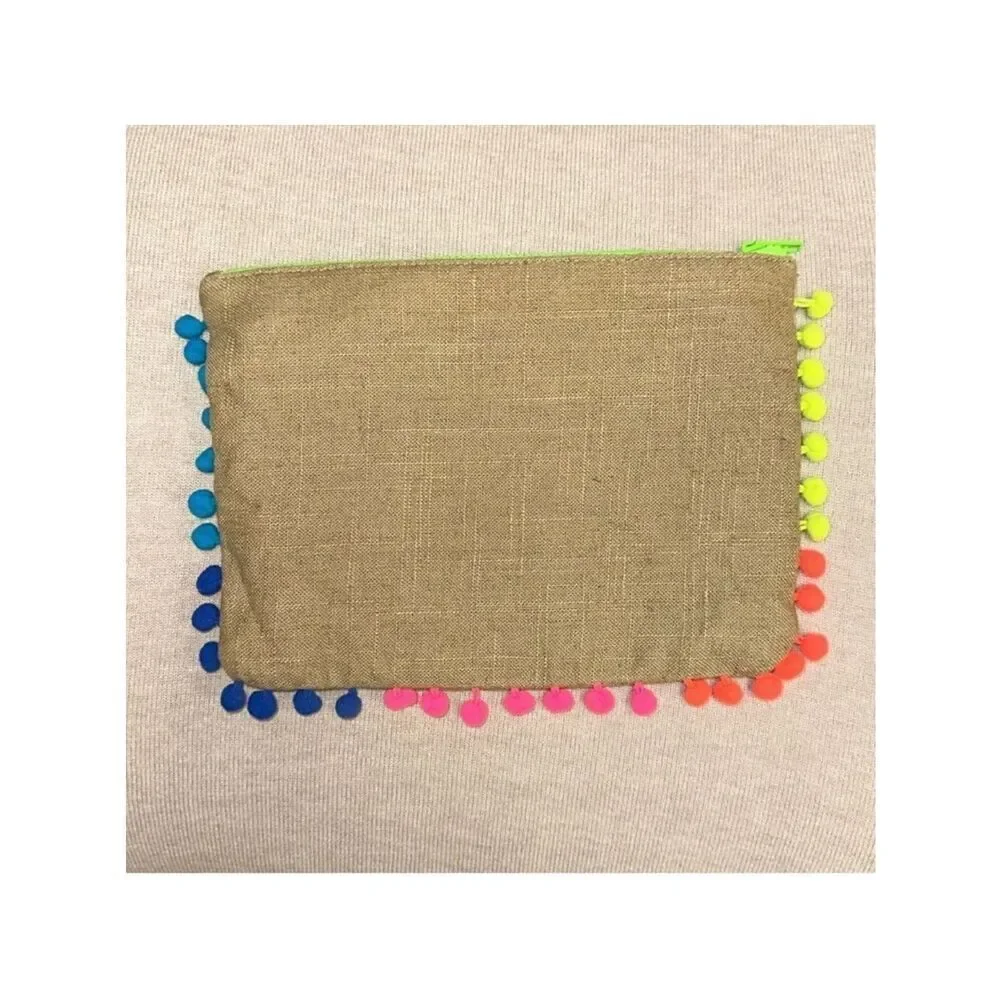 EXPRESS Linen Cotton Bright Neon Watermelon Sequined Tasseled Zip Clutch